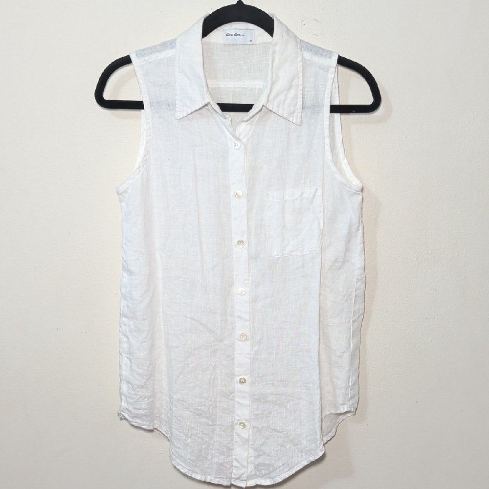 Allen Allen Linen Sleeveless Button-Down Shirt White Minimalist Women's Size XS
